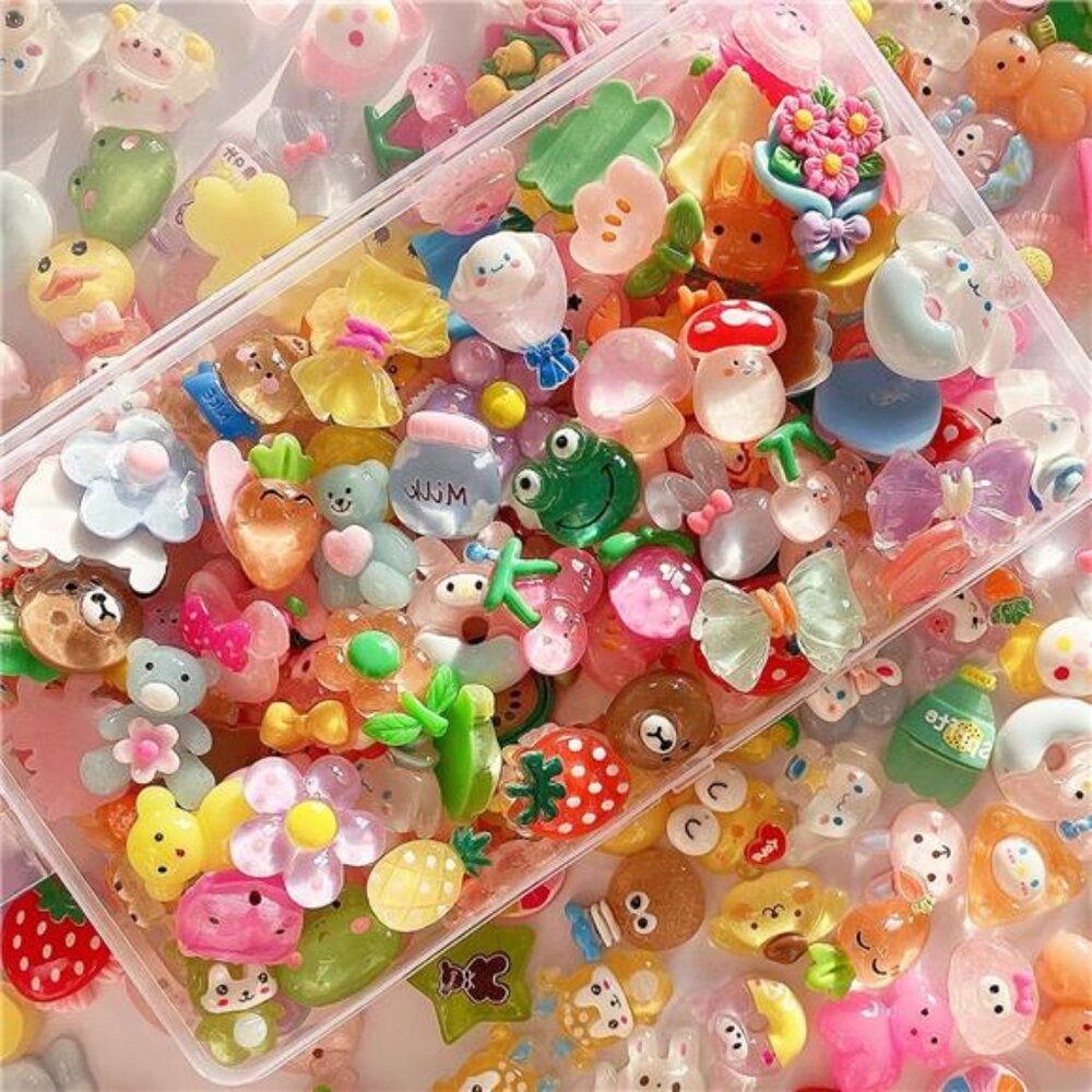 60pcs Embellishments Cute Set, Flat Back Bulk Mixed Resin Ornament